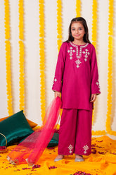 Girls Embroidered 3-Piece checked Suit – Winter Cotton