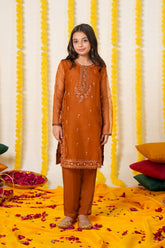 Amber Glow Organza Suit – Festive Eid & Wedding Wear for Girls