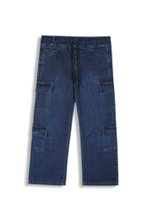 Girls 8-Pocket Dark Blue Wide Leg Jeans – 100% Cotton Stretch Denim