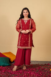 Ruby Radiance Organza Suit – Luxury Festive & Wedding Wear for Girls