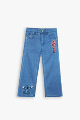 Kids Stitch Embroidered Denim Pants | Wide-Leg Blue Jeans