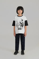 Boys Contrast Sleeves Printed Cotton Oversize T-Shirt