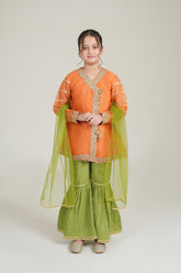 RUST GREEN ANGRAKHA GARARA SUIT SET WITH TILLA & GOTTA WORK