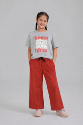 Girls' "Blooming Everyday" 100% Cotton - Boxy Graphic Tee & Wide Leg Trouser