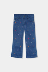 Girls Embroidered Wide Leg Jeans-Denim
