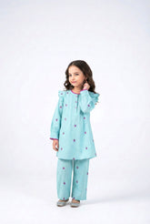 Girls Cotton Butterfly Embroidered Suit – 2 Piece Kurti & Trouser Set