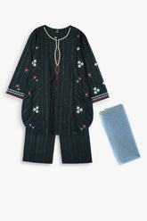 Girls Black Embroidered Cambric Suit | 3-Pieces Eastern Wear | Winter Collection