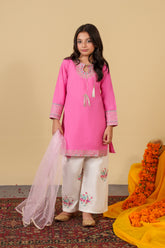 Girls Embroidered 3-Piece Suit – Tilla & Multihead Work with Motif Trouser