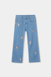 Girls Embroidered Unicorn Wide Leg Jeans