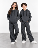 Kids Charcoal Jacquard Interlock Hoodie & Wide-Leg Trouser Set