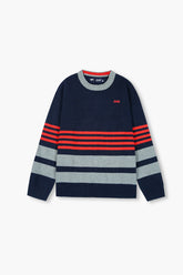 Jeep Navy Blue & Grey Striped Cotton Sweater – 100% Cotton | Cozy Winter Wear for Kids
