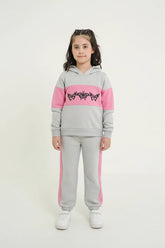Butterfly Love Girls Winter Tracksuit | 100% Cotton Fleece | Pink Quilted Panels