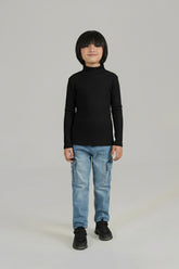 Kids Ribbed High Neck Winter Top Black – Soft, Warm & Stylish