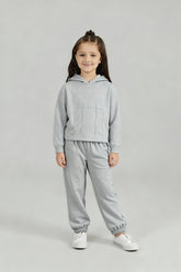 Light Grey Fleece Hoodie Suit for Kids | Cozy Winter 2-Piece Set