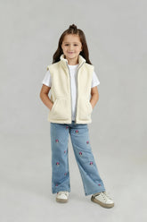 Ivory Sleeveless Fur Jacket | Girls Winter Cozy Outerwear