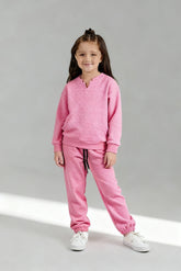 Pink Quilted Winter Suit with Neck Slit | Cozy 2-Piece Lounge Set