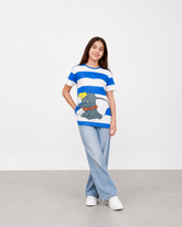 Blue & White Striped Dumbo Graphic Long T-Shirt for Kids | 100% Cotton