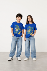 Blue Animal Adventure Graphic T-Shirt – Whimsical Wildlife Design