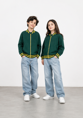 Unisex Green & Yellow Kids Cotton Fleece Jacket | Onion Outfits