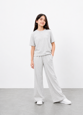 Girls Grey Wide Leg Co-Ord Set | Premium Cotton Rib Lounge Wear