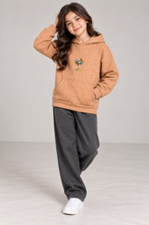 Unisex Kids Quilted Hoodie – Camel Brown-1