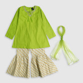 PARROT GREEN SHIRT GARARA SUIT SET WITH TILLA WORK