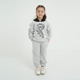 Girls Grey Elsa Tracksuit – 100% Cotton Fleece Short-Body Hoodie & Joggers