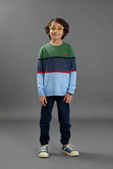 Jeep Blue & Green Striped Cotton Sweater – 100% Cotton | Winter Wear for Kids
