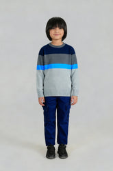 Jeep Striped Grey & Blue Cotton Sweater – 100% Cotton | Winter Wear for Kids