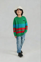 Jeep Striped Green Cotton Sweater – 100% Cotton | Winter Wear for Kids