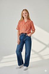 Jacquard Fabric Embroidered Shirt – Terracotta Orange | Onion Outfits