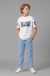 Boys “Coolest” Graphic T-Shirt & Blue Joggers Set – Stylish Casual Kids Wear