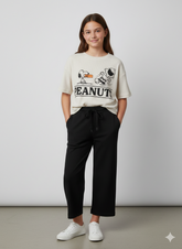 Girls' 100% Cotton 1x1 Rib Two-Piece Set – Boxy Graphic Tee & Wide-Leg Trousers