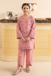 Girls Pink Embroidered 2 – Dobby Cotton Piece Kids Eastern Wear