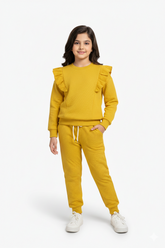 Cherry yellow Quilted Ruffle Suit for Girls | Winter 2-Piece Set