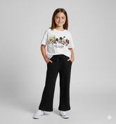 Girls' "Happy Crew" Character Print Co-ord Set – 100% Cotton Boxy Tee & Flare Trousers