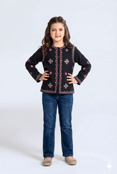 Black Jacquard Embroidered top – Elegant Winter Wear for Girls