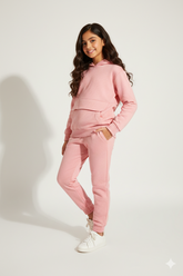 Pink Quilted Hoodie Tracksuit | Cozy Winter Wear for Kids