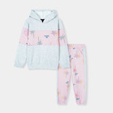 Girls Hoodie and Trouser Soft Cotton Panel Printed Fleece Suit