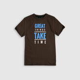Boys Soft Cotton Printed Brown T-Shirt