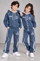 Kids Blue Jacquard Interlock Zip-Up Hoodie & Trouser