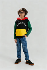 Kids Wimbledon Color-Block Fleece Hoodie – Black, Green & Yellow