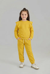 Cherry yellow Quilted Ruffle Suit for Girls | Winter 2-Piece Set