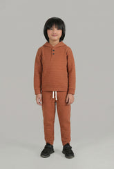 Kids Quilted Brown Tracksuit | 2-Piece Hoodie & trouser Set | Winter Cotton Outfit