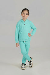 Kids Quilted turquoise Tracksuit | 2-Piece Hoodie & trouser Set | Winter Cotton Outfit
