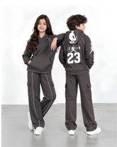 Kids Umber Brown Jacquard NBA Printed Hoodie Cargo Tracksuit – 2 Piece Set