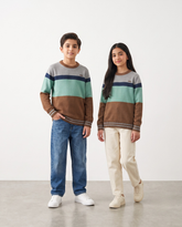 Jeep Brown & Mint Color Block Cotton Sweater – 100% Cotton | Premium Winter Wear for Kids