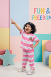 Kids Pink & White Tom & Jerry Striped Co-ord Set – Boxy Tee & Regular Fit Trouser