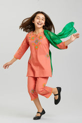 Cotton 3 Pcs Suit Multihead Embroidery with Net Dopata