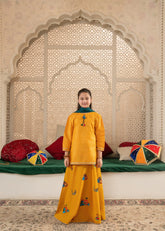 Ivory Elegance: 3-Piece Girls' Cotton Jacquard Lehnga Choli Set